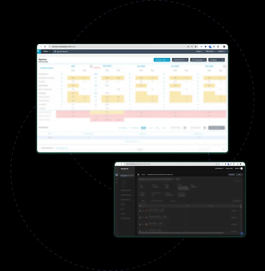 Learning platform dashboard and courses interface